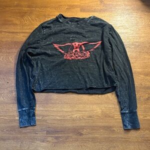 Aerosmith Cropped Black and Red Long Sleeve Shirt